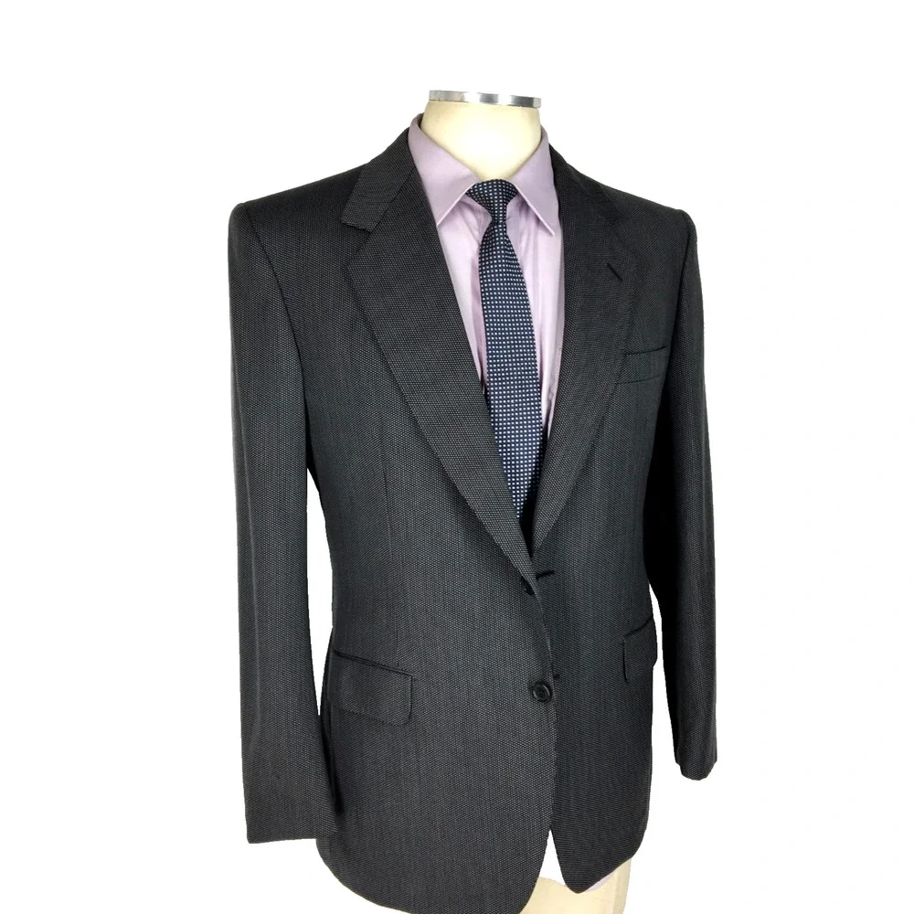 40R-41R Brioni Italy Roma Mens 2 Bttn Vtg 100% Wool Blazer Birdseye Pencil Gray